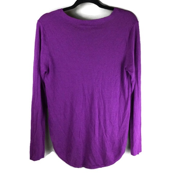 LAUREN RL High Low V-Neck Silk Purple Sweater - Picture 2 of 9